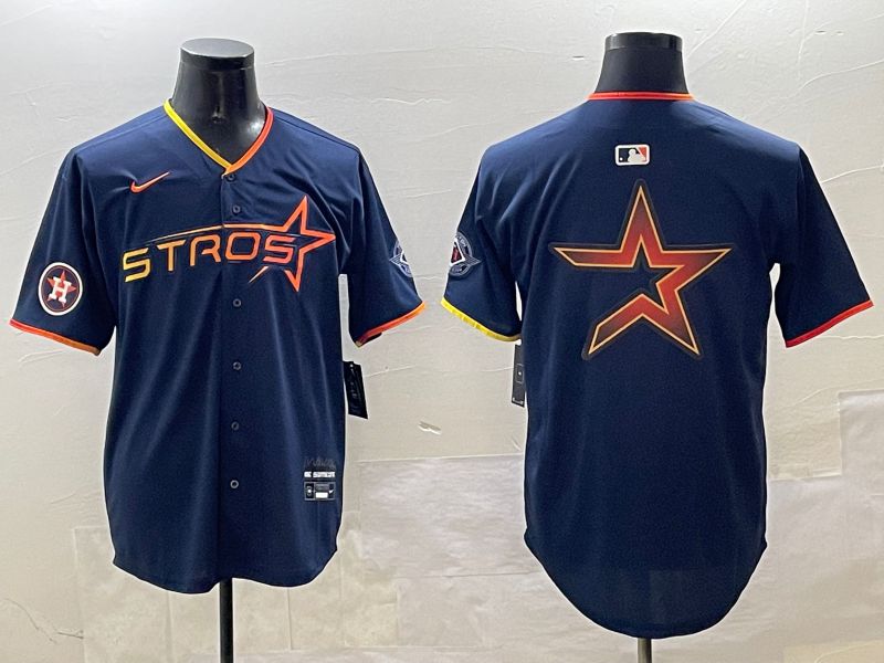 Men Houston Astros Blank Drak Blue Three generations Joint Name 2025 Nike MLB Jersey style 10